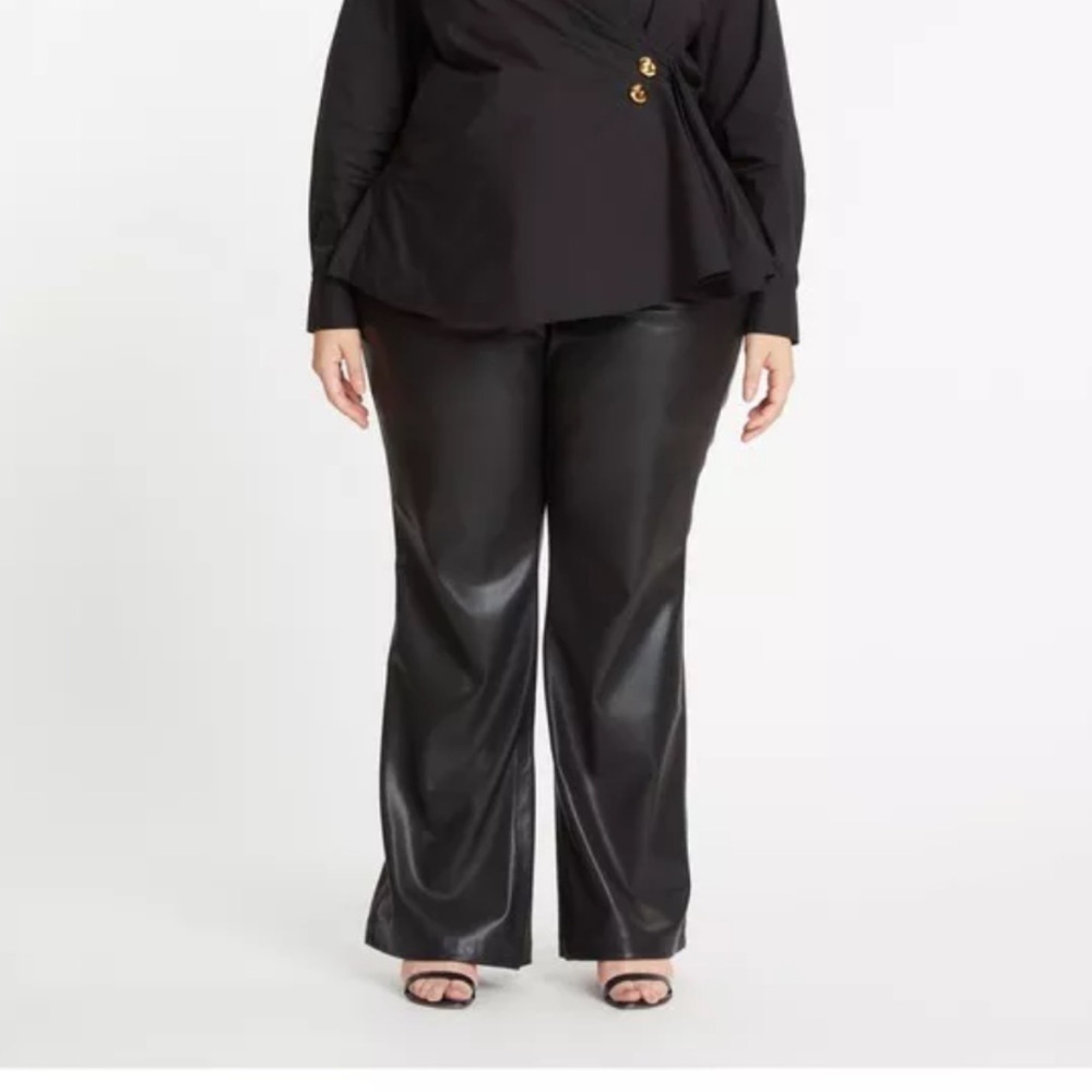 Tanya Taylor Faux Leather Adler Straight Leg Pant in Black Women's Size 22 NWT!